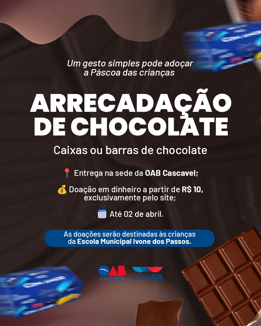Ajude a levar chocolate e alegria às crianças nesta páscoa
